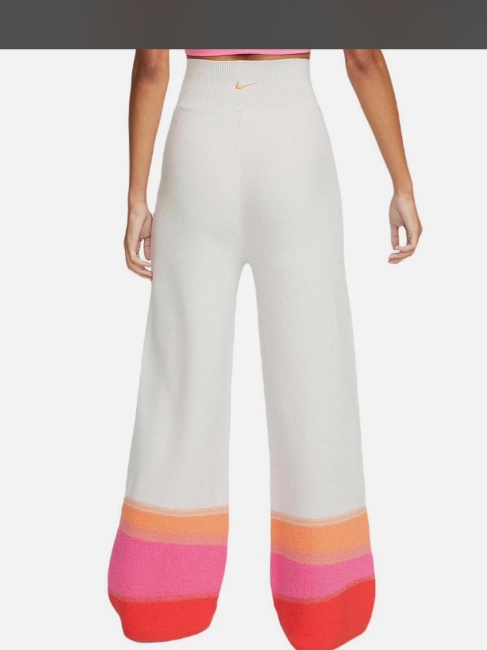 Nike Wool Cream Wide-Leg Knit Pants with Multicolor Hem